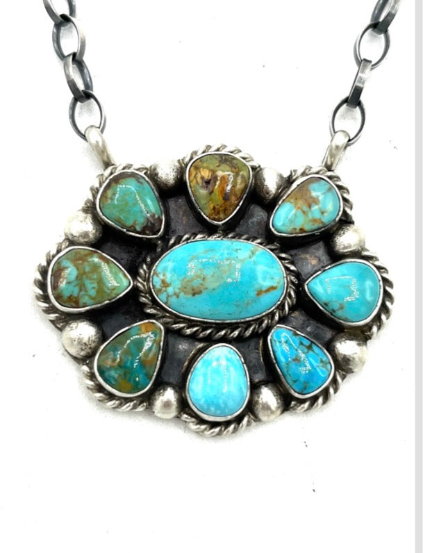 Navajo Handmade Kingman Turquoise Necklace - Augustine Largo