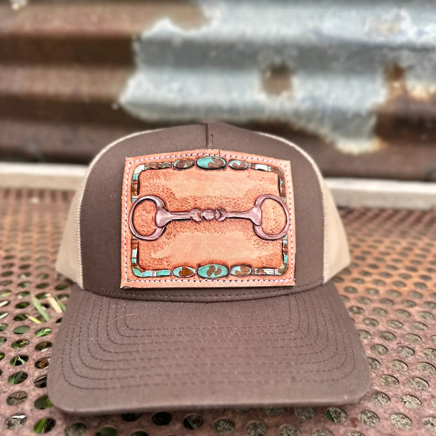 Snaffle Bit Tooled Leather Trucker Cap *Brown
