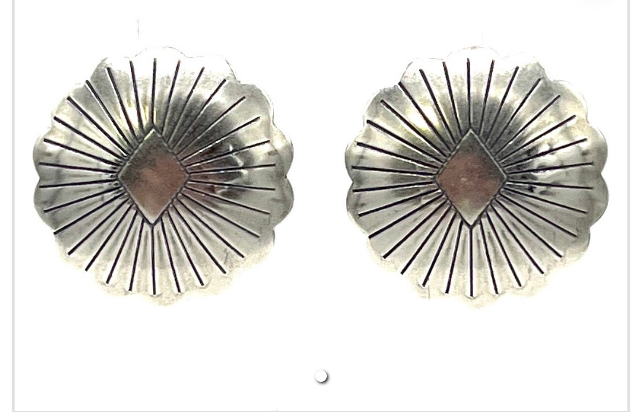 Amber Sterling Silver Concho Earrings