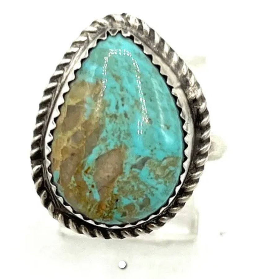 Navajo Handmade Kingman Turquoise Adjustable Ring - Donovan Nez