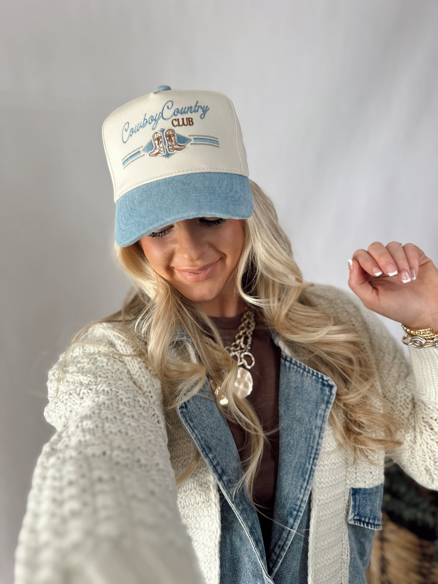 Cowboy Country Club - Denim Vintage Trucker Hat