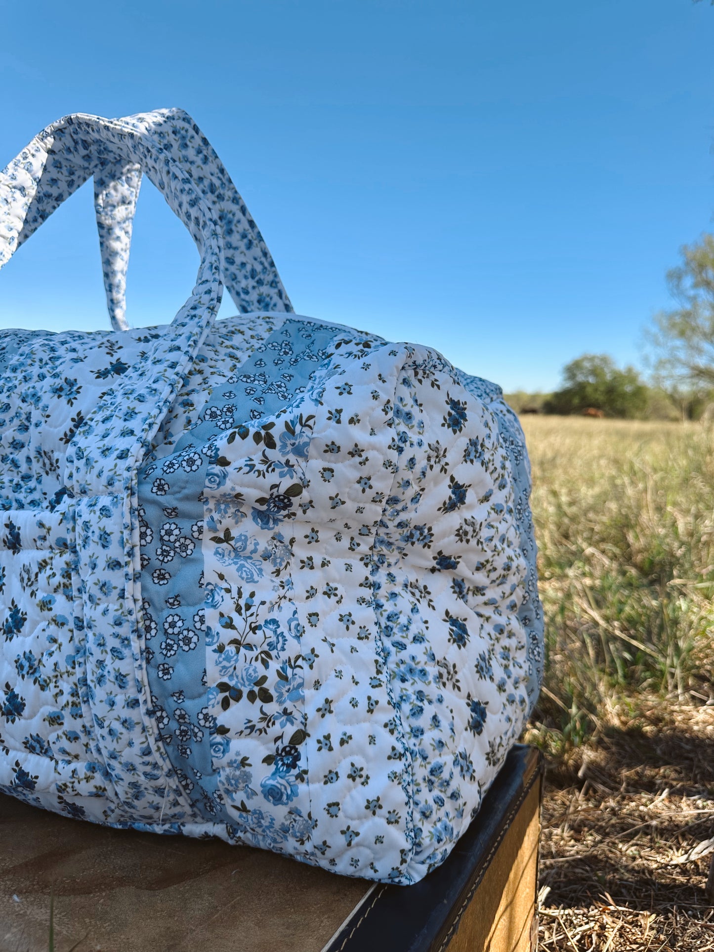 Paige Patchwork Stripe Blue Weekender Duffle Bag