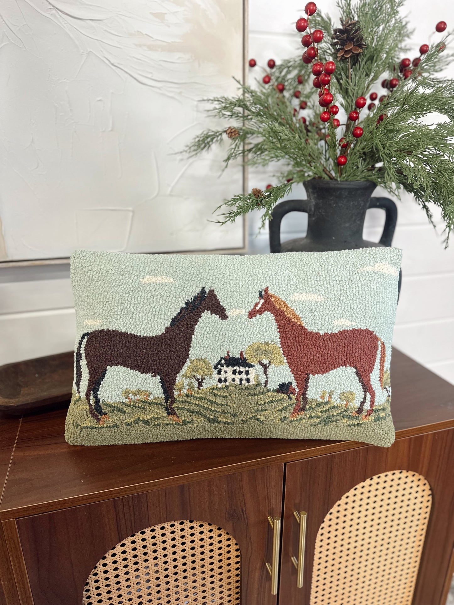 Black and Brown Horses Hook Pillow - Warren Kimble