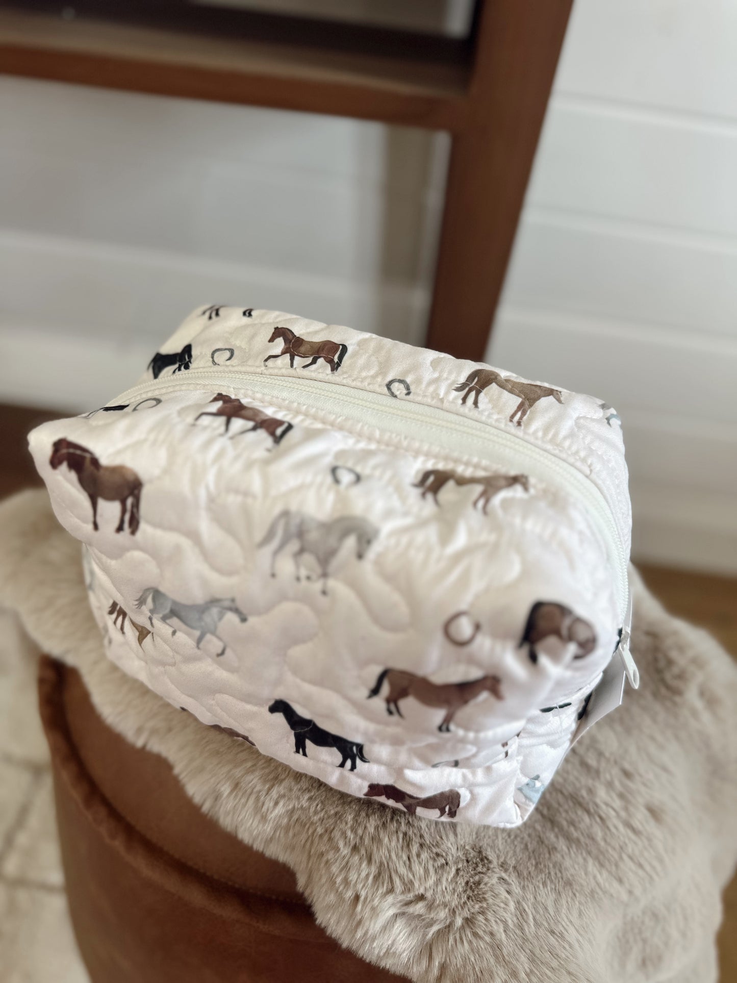 Meadow Herd Linen Quilted Large Makeup Bag