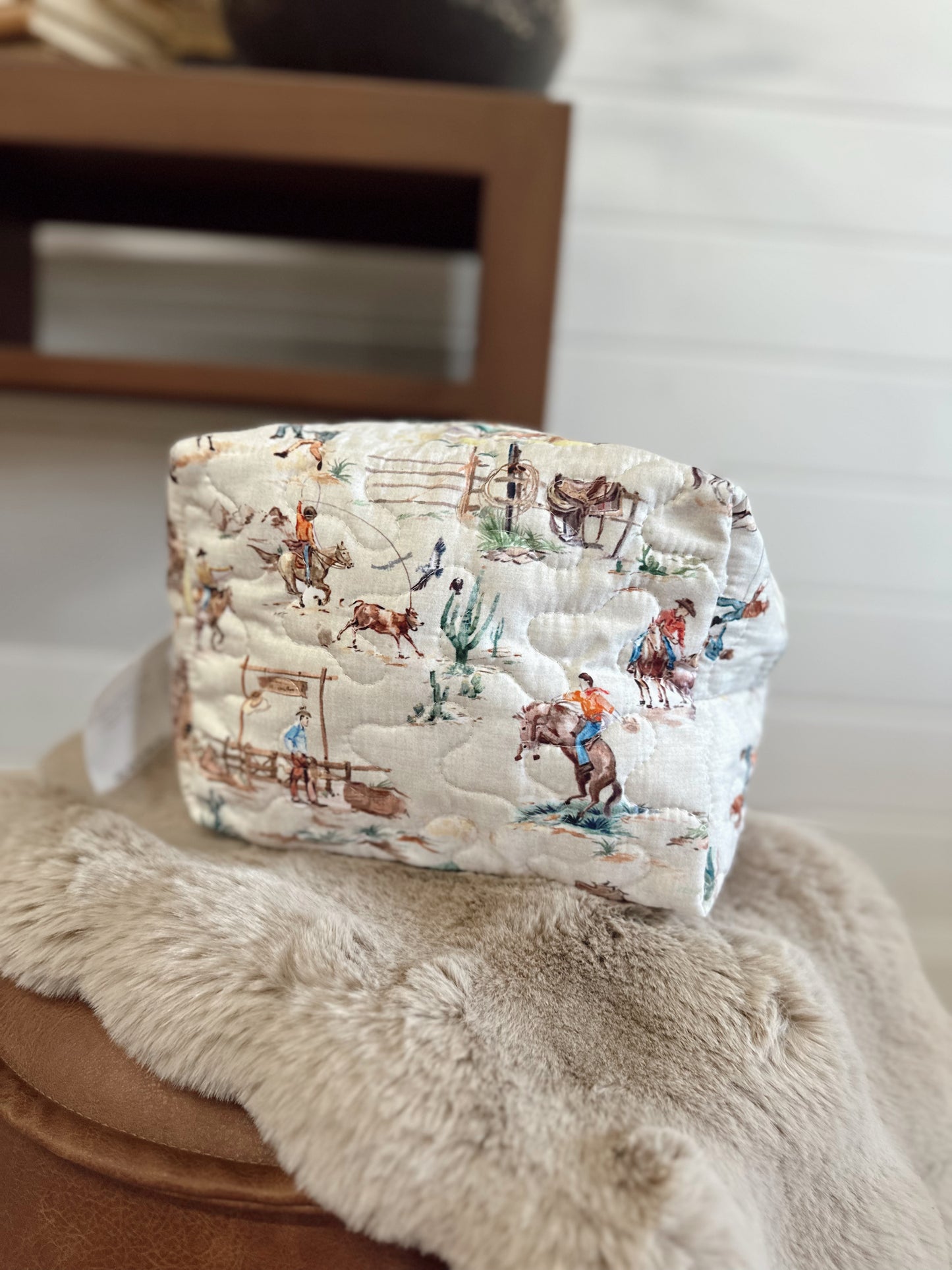 Retro Cowboy Quilted Large Makeup Bag