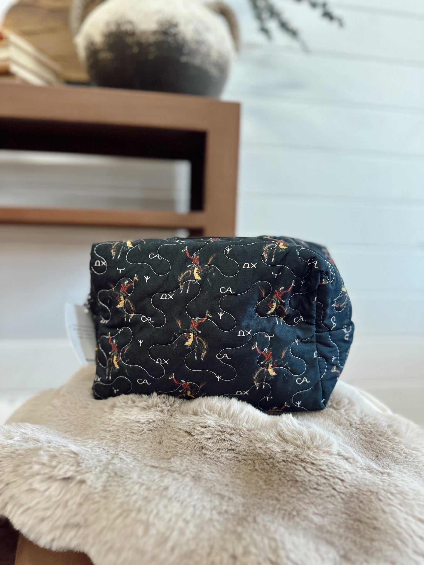 Lazy J Black Quilted Large Makeup Bag