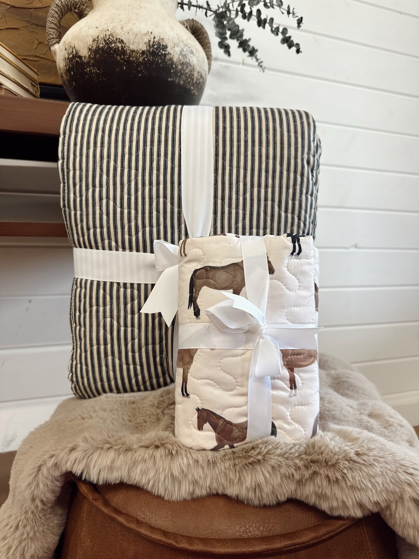 Ticking Stripe Linen/Black King Quilt