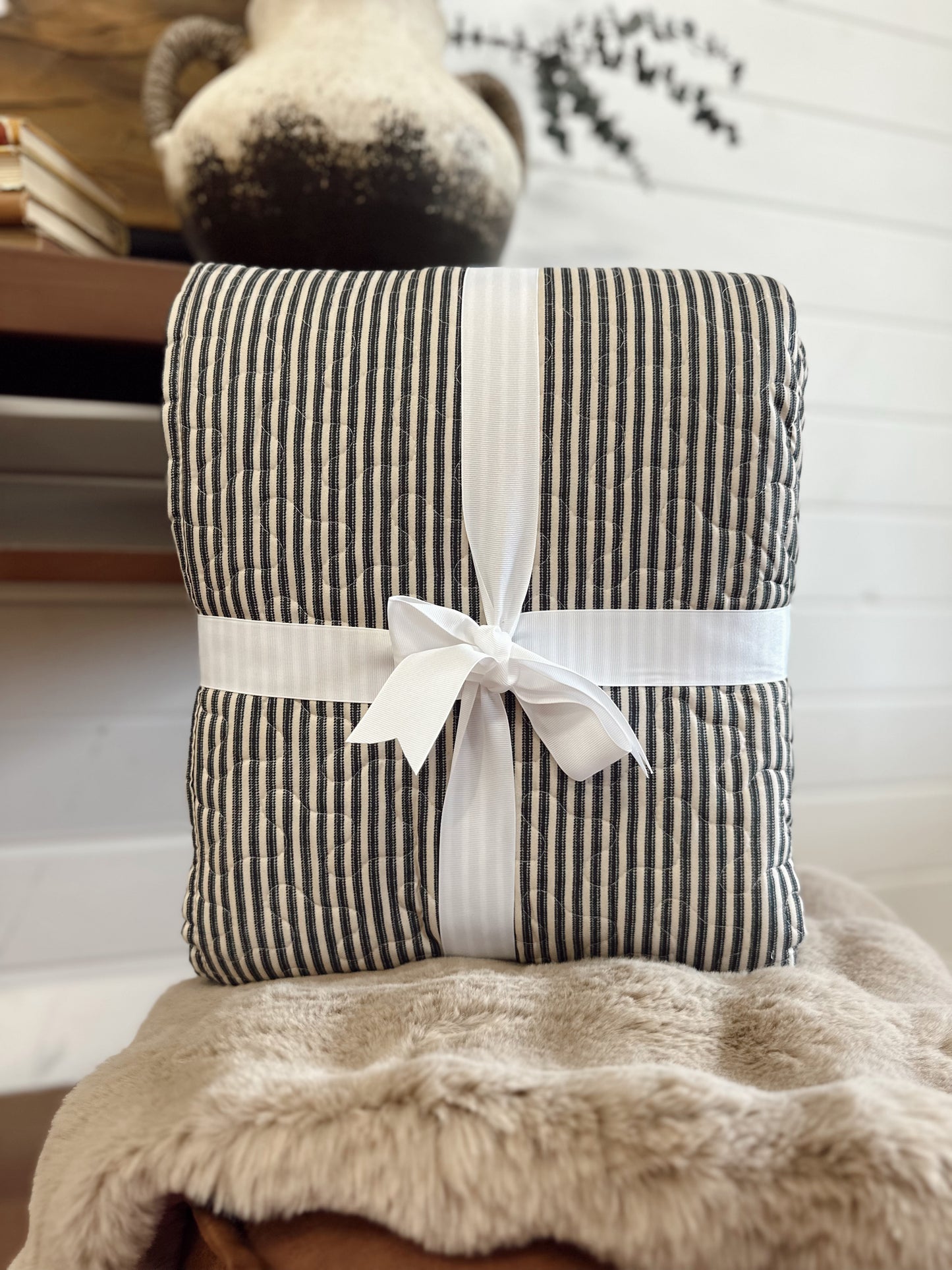 Ticking Stripe Linen/Black Euro Sham