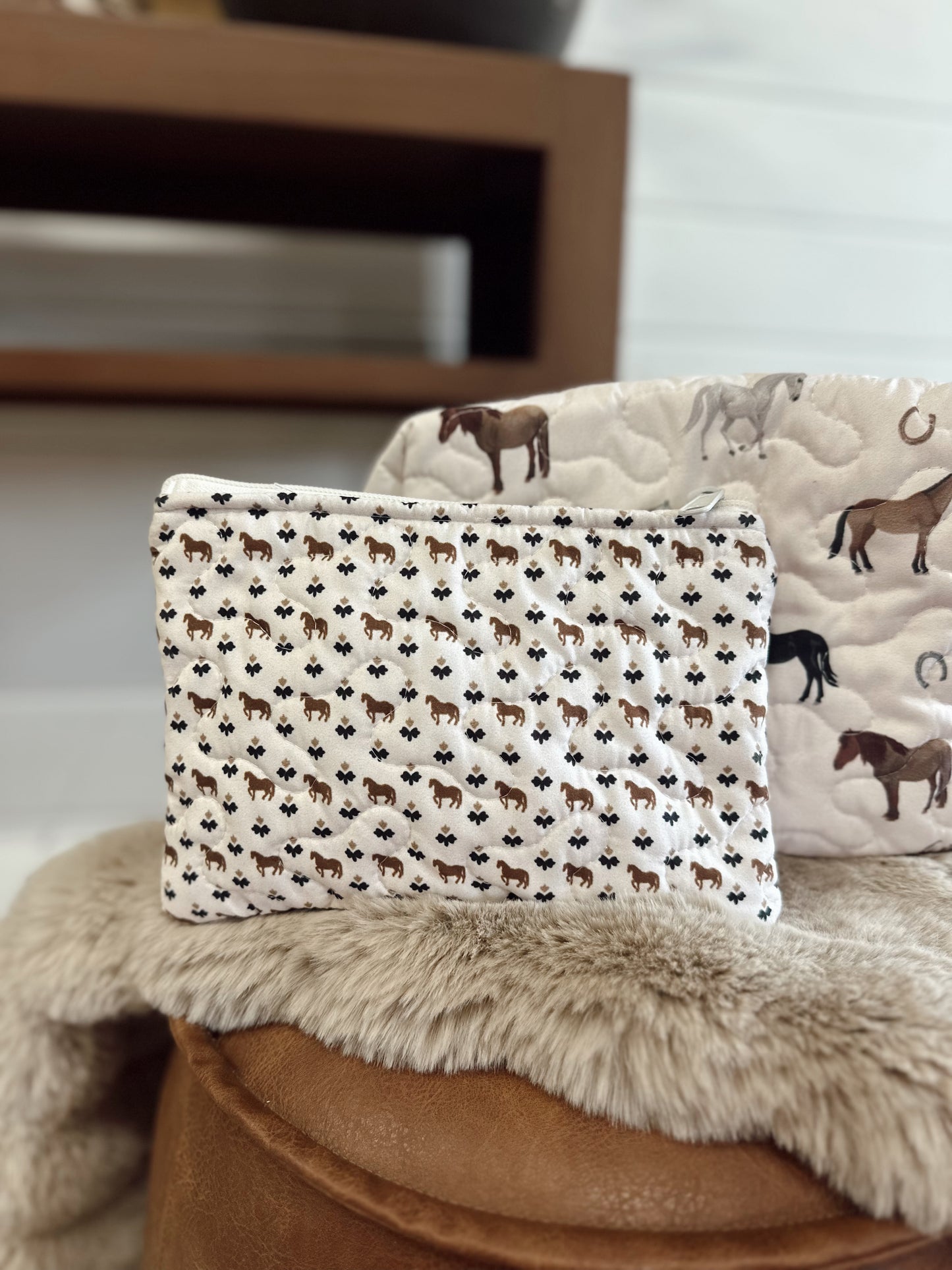 Nayeli Horse Black Quilted SM Makeup Bag