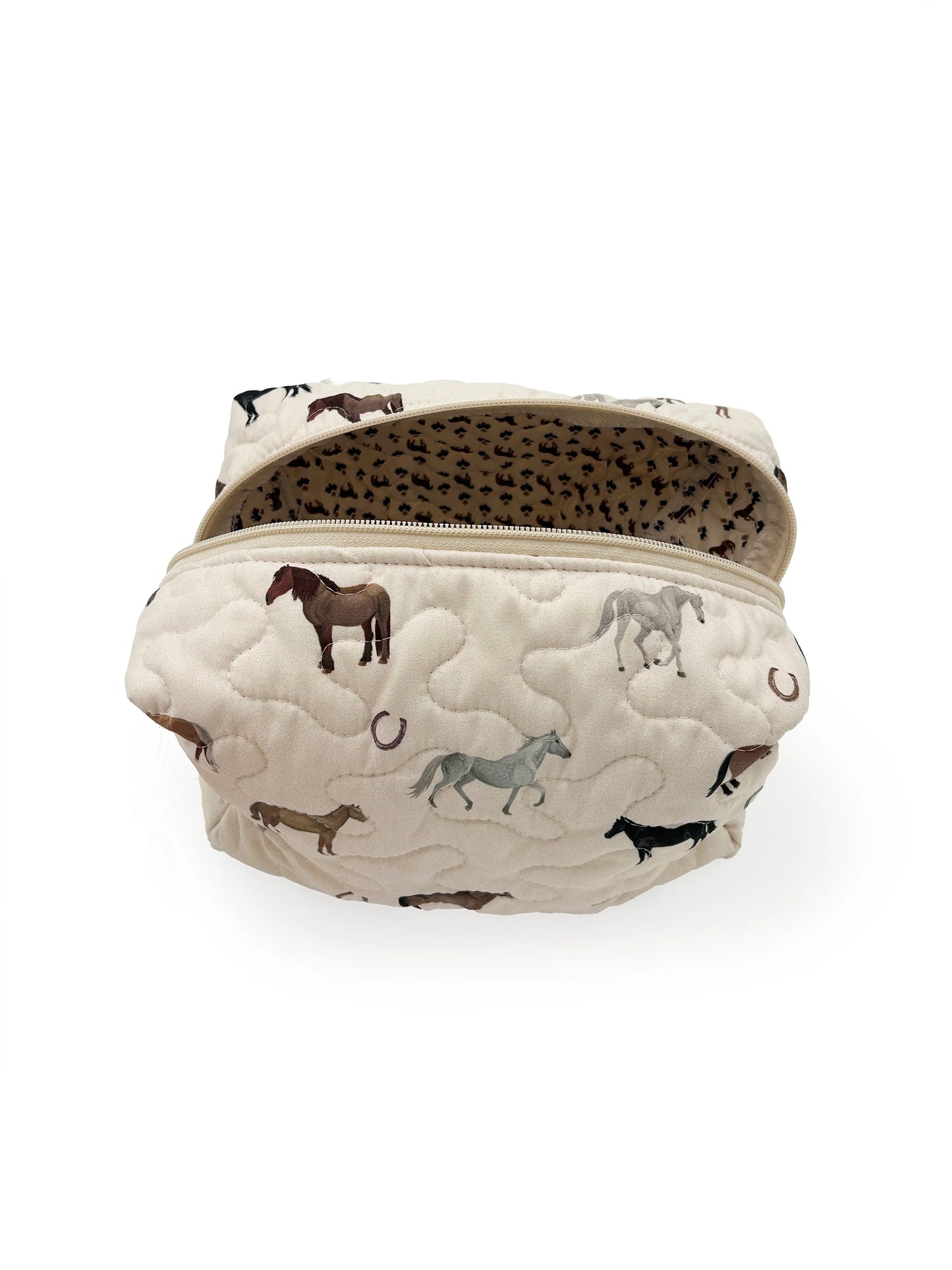 Meadow Herd Linen Quilted Large Makeup Bag