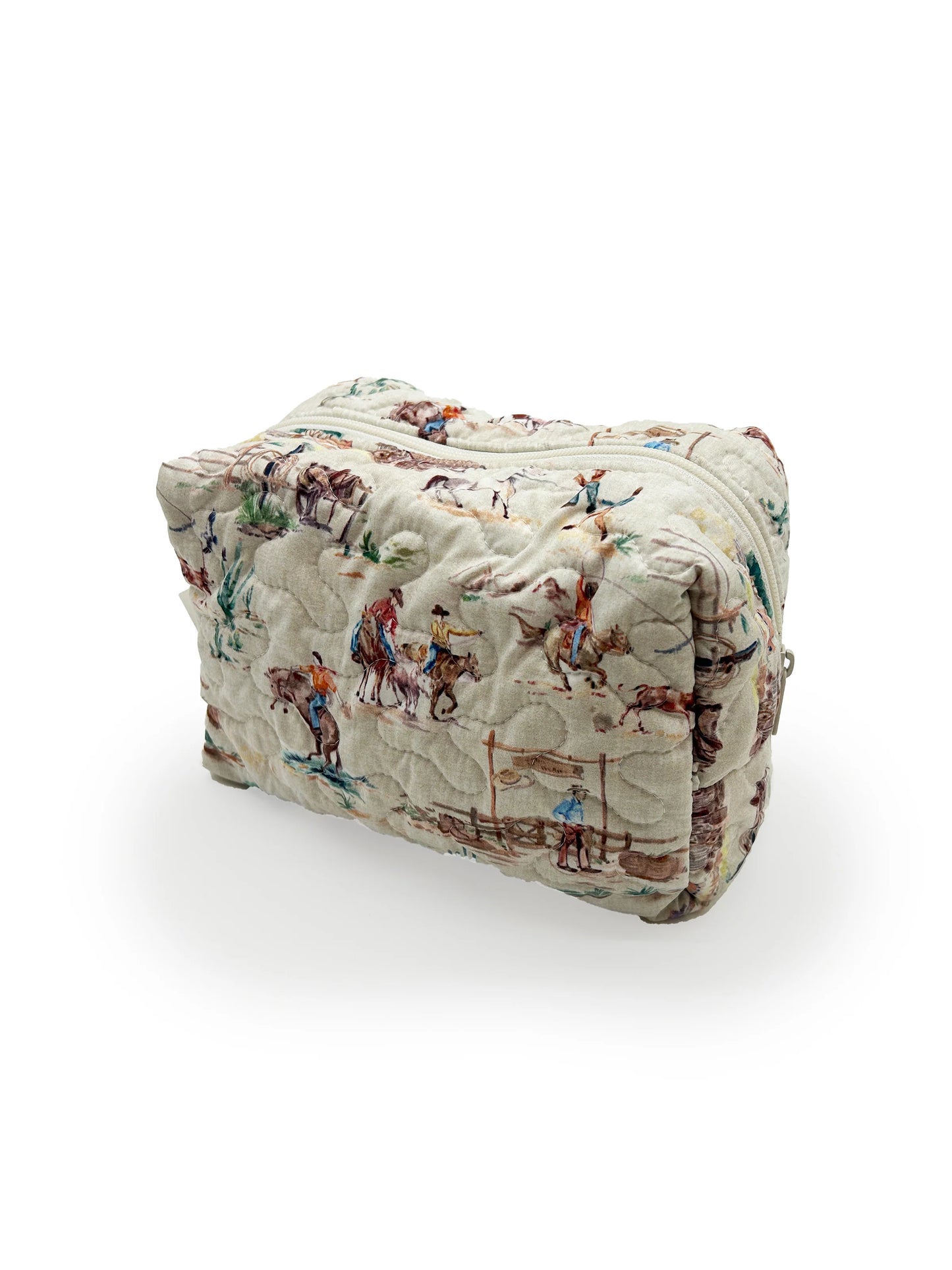 Retro Cowboy Quilted Large Makeup Bag