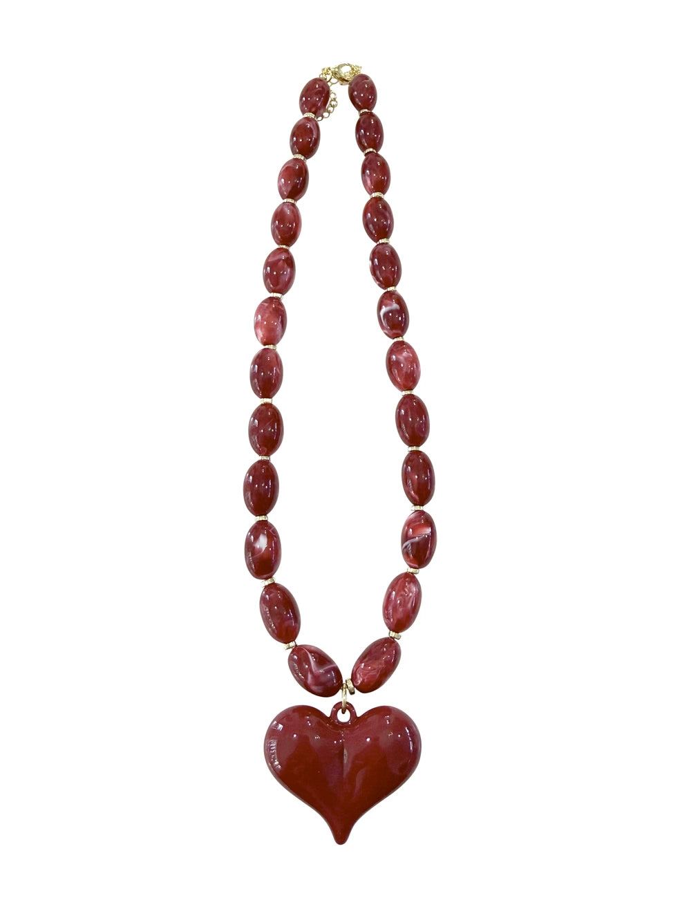 Roxie Red Beaded Necklace with Heart Charm