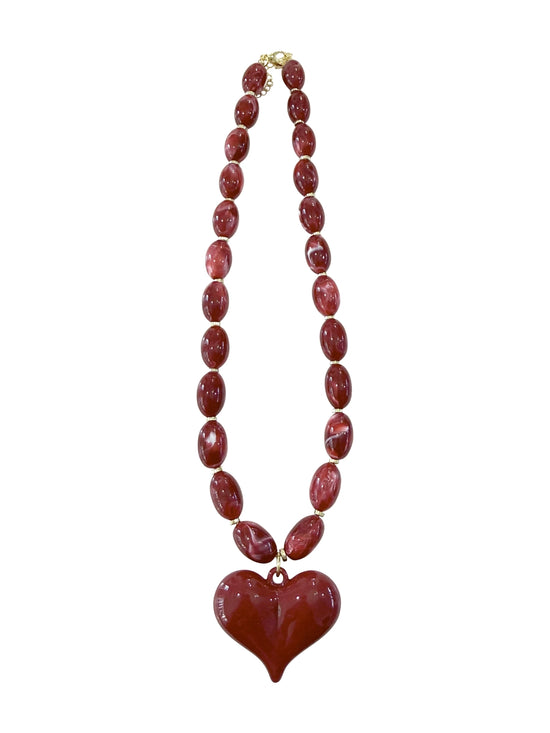 Roxie Red Beaded Necklace with Heart Charm