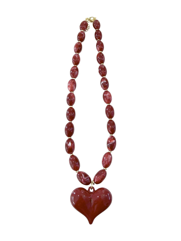 Roxie Red Beaded Necklace with Heart Charm