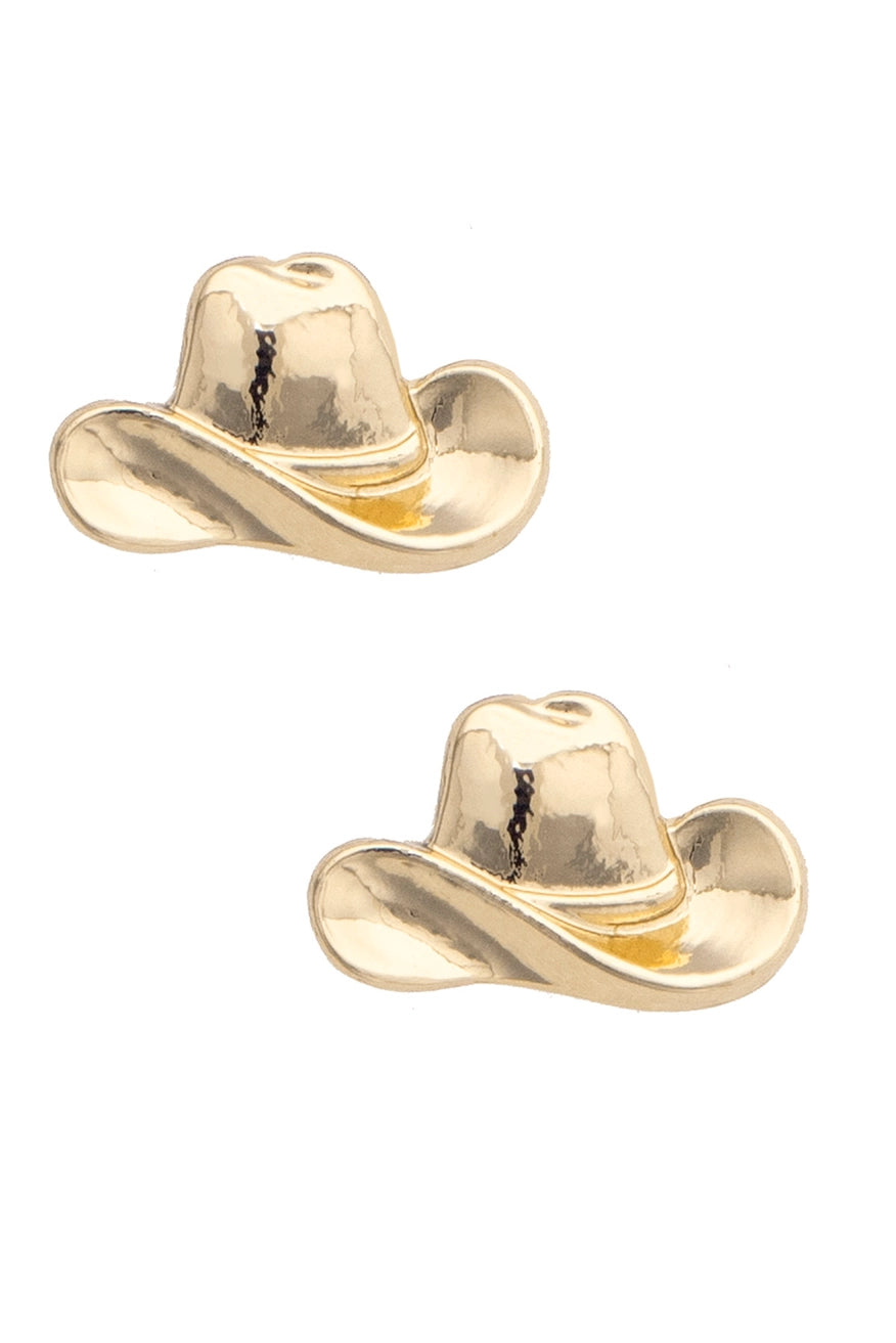 Gallon Cowboy Hat Stud Earrings *Gold