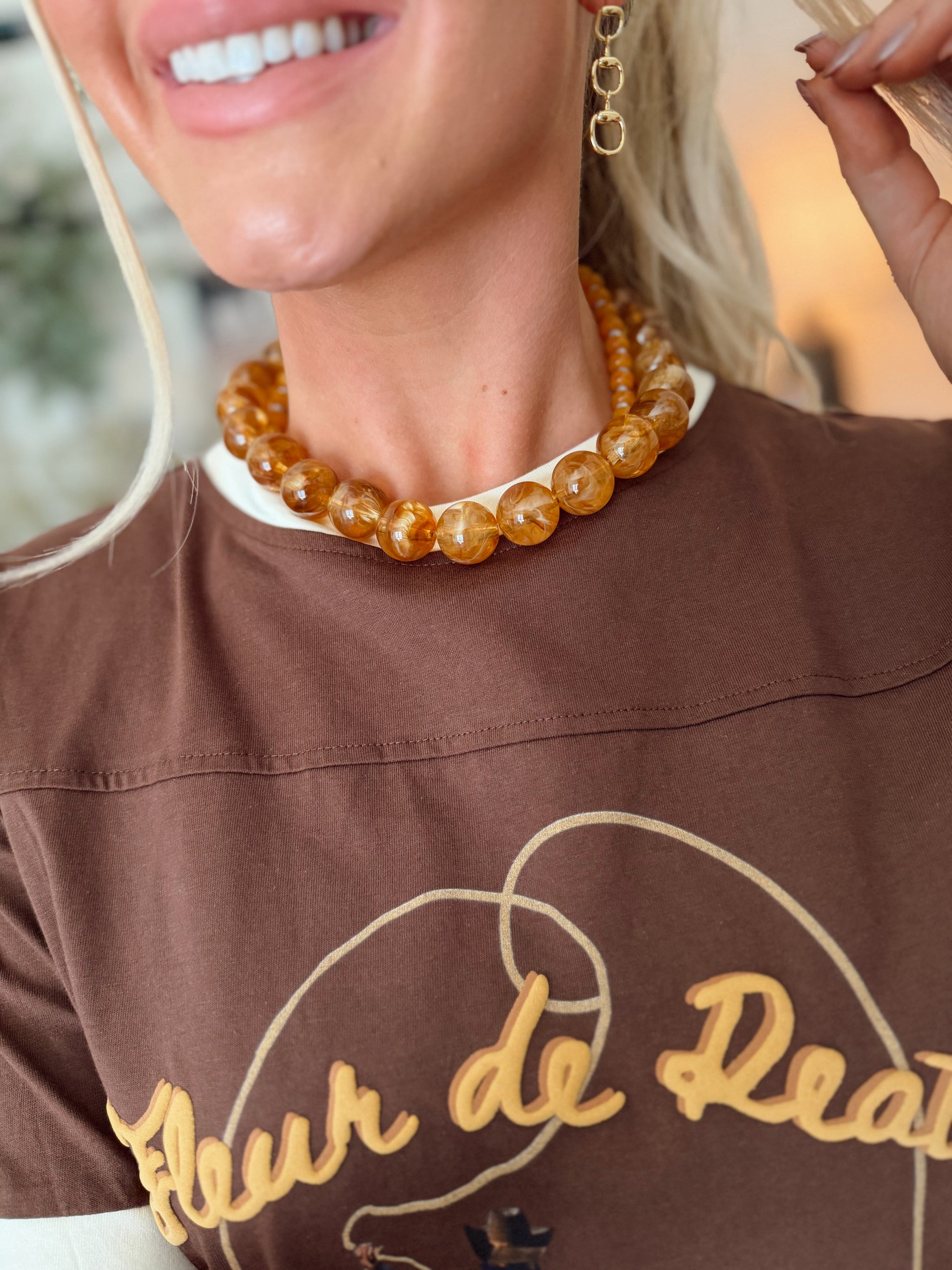 Carter Chunky Beaded Necklace - Light Tortoise