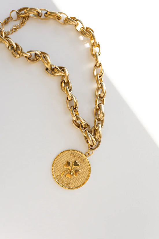 Good Luck Shamrock Coin Necklace
