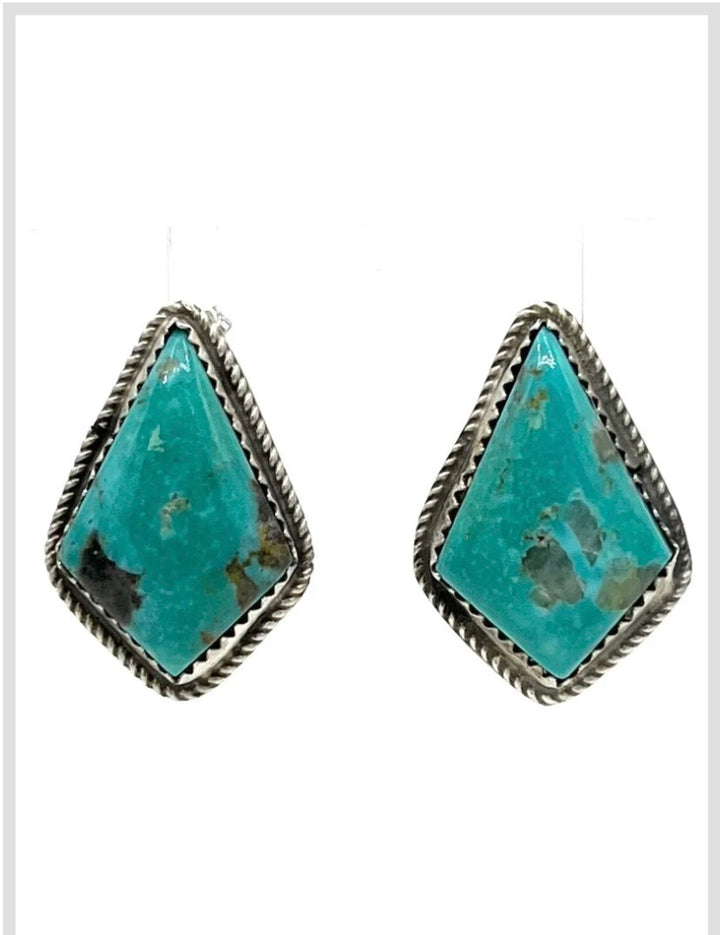 Navajo Handmade Kingman Turquoise Earrings - Donovan Nez
