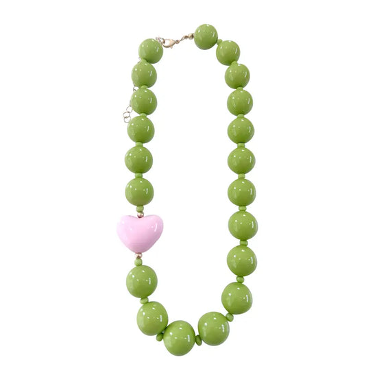 Judy Chunky Beaded Heart Necklace - Pink