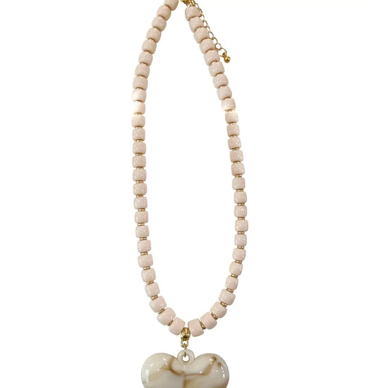 Alanis Pink Beaded Necklace with Heart Charm