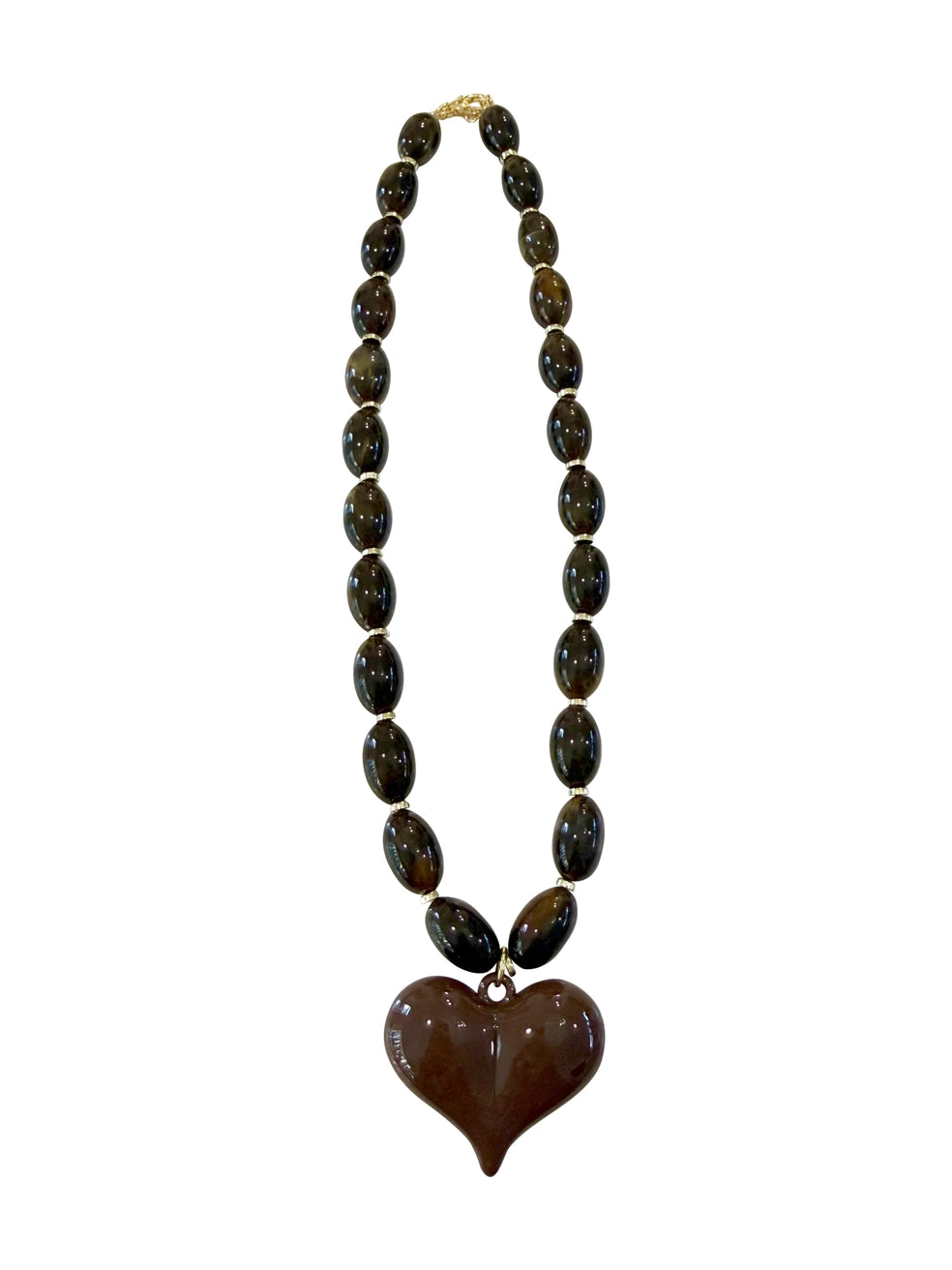 Roxie Brown Beaded Necklace with Heart Charm