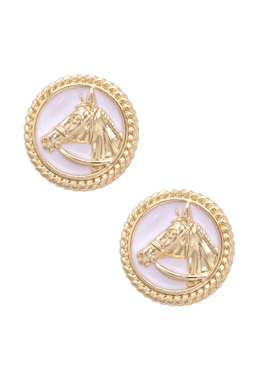 Thoroughbred Enamel Stud Earrings in White