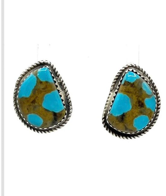Navajo Handmade Kingman Turquoise Earrings - Donovan Nez