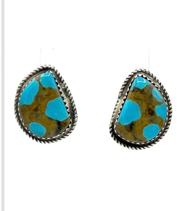 Navajo Handmade Kingman Turquoise Earrings - Donovan Nez