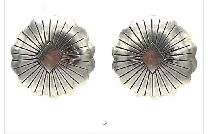 Amber Sterling Silver Concho Earrings