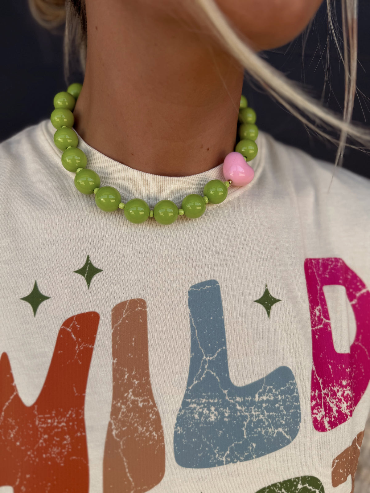 Judy Chunky Beaded Heart Necklace - Pink
