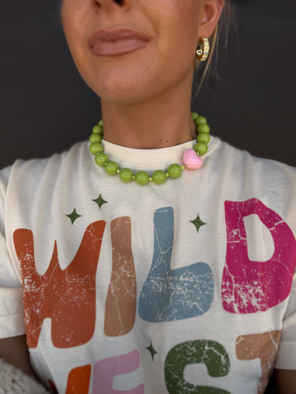 Judy Chunky Beaded Heart Necklace - Pink
