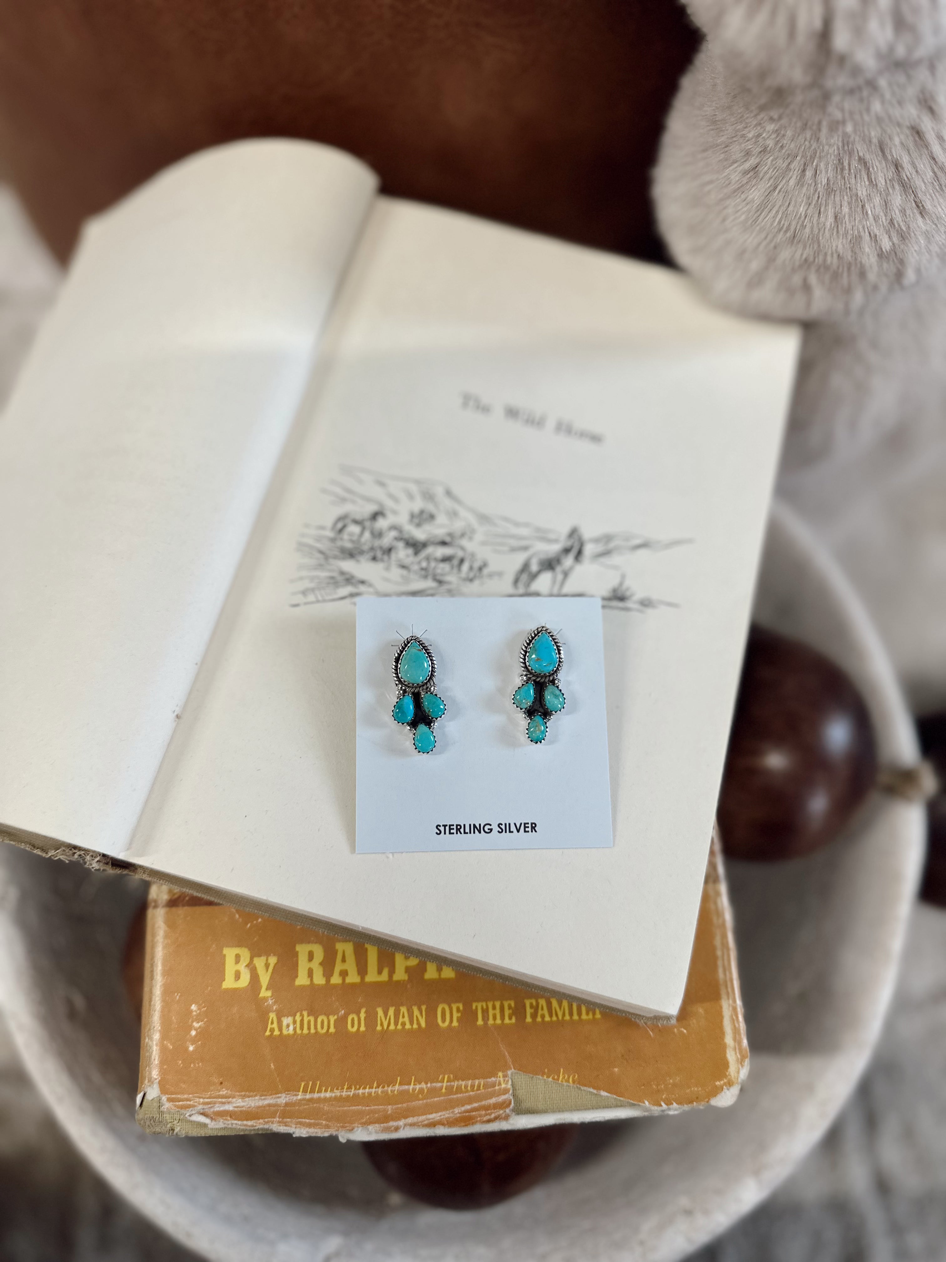 Tear Drop Kingman Turquoise Earrings Hada Collection