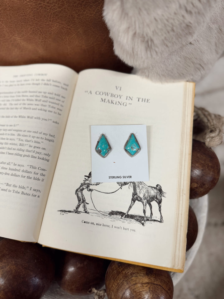 Navajo Handmade Kingman Turquoise Earrings - Donovan Nez