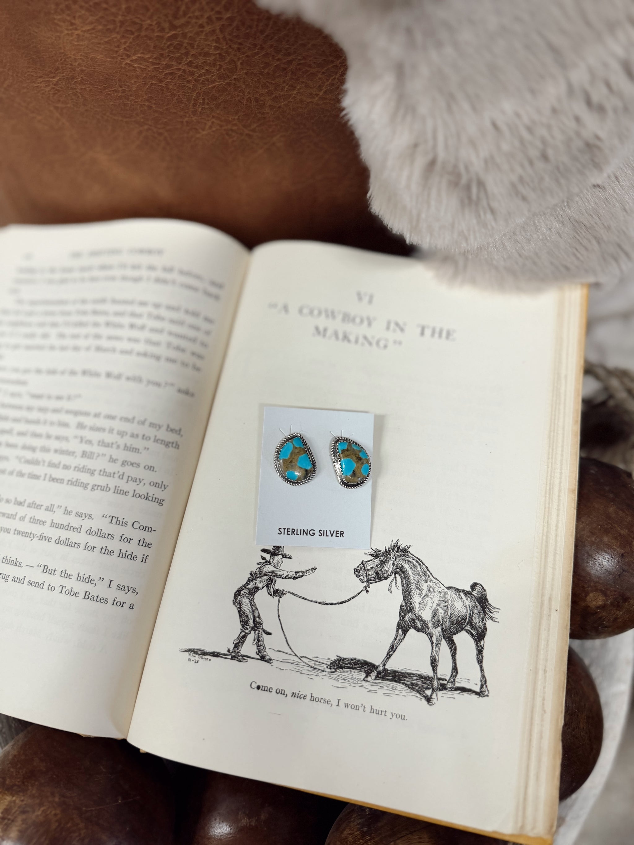 Navajo Handmade Kingman Turquoise Earrings - Donovan Nez