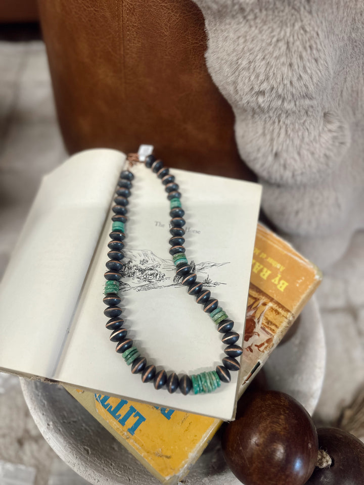 Cloud Mt. Turquoise 18 Inch Copper Saucer Bead Necklace