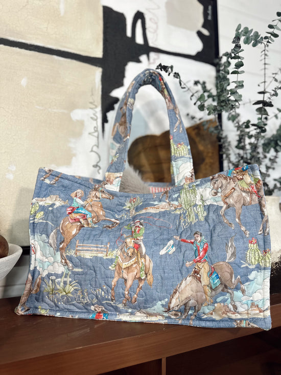 Birdie  Chambray Quilted Tote Bag