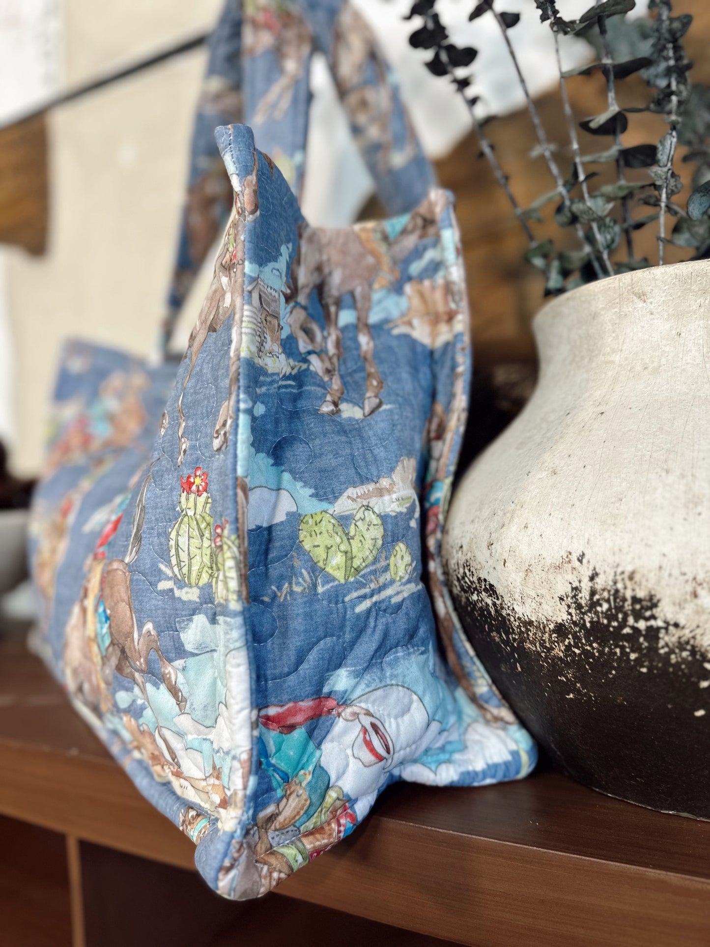 Birdie  Chambray Quilted Tote Bag