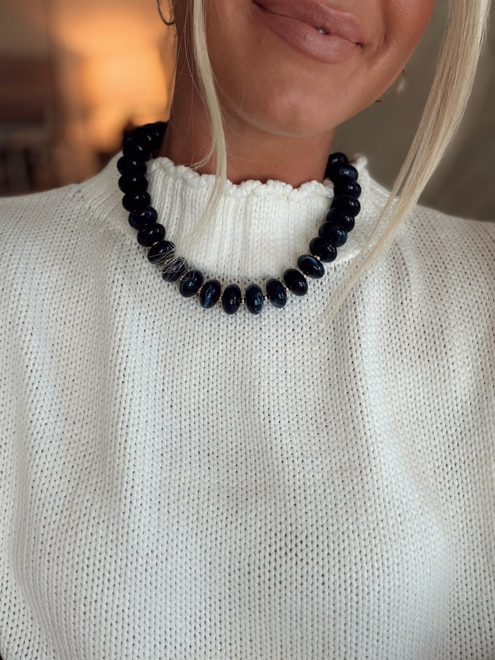 Bailey Chunky Beaded Necklace- Navy
