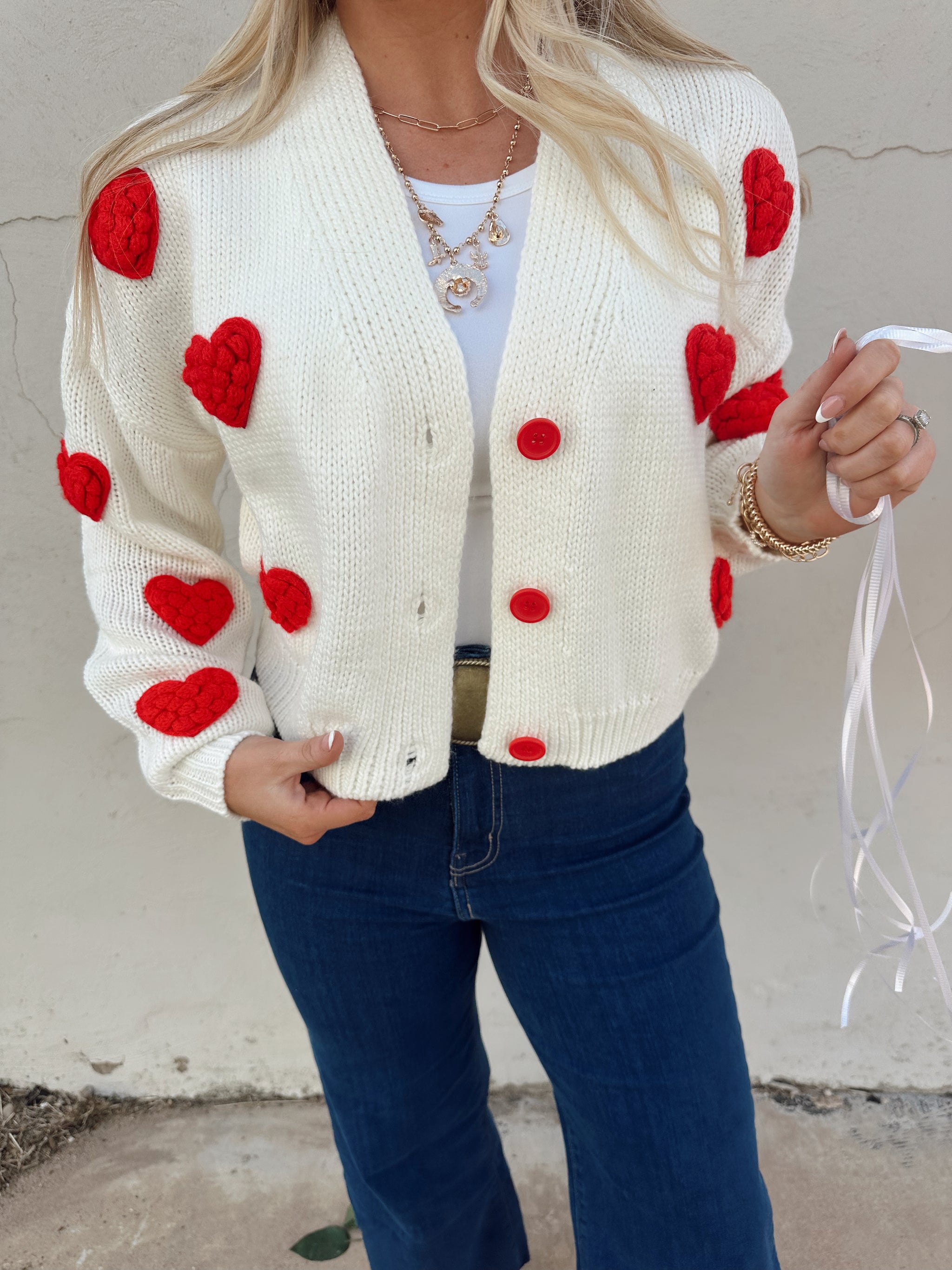 Puff Heart Button Down Cardigan