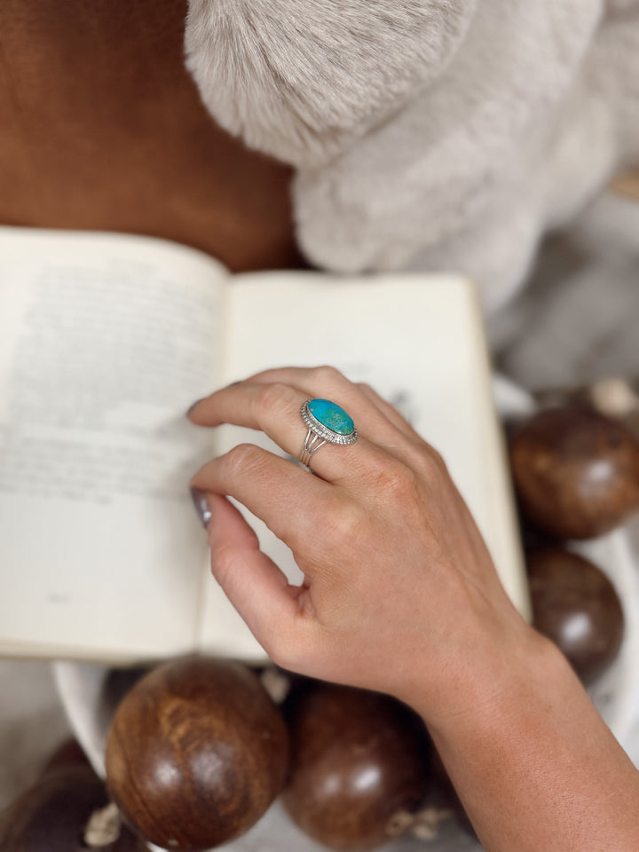 Navajo Handmade Kingman Turquoise Ring - Jason Bahe