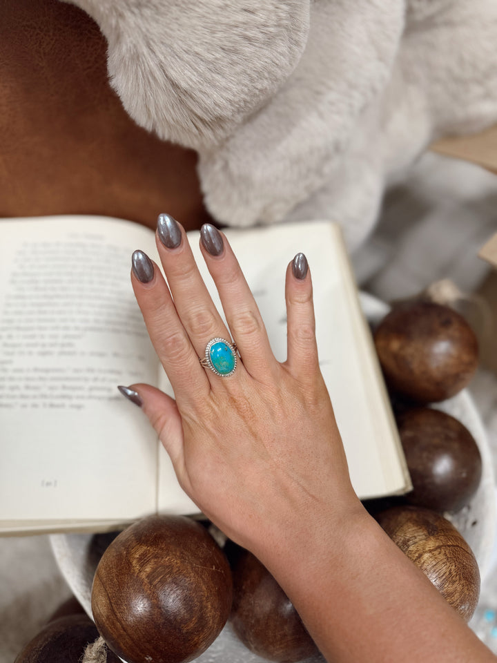 Navajo Handmade Kingman Turquoise Ring - Jason Bahe