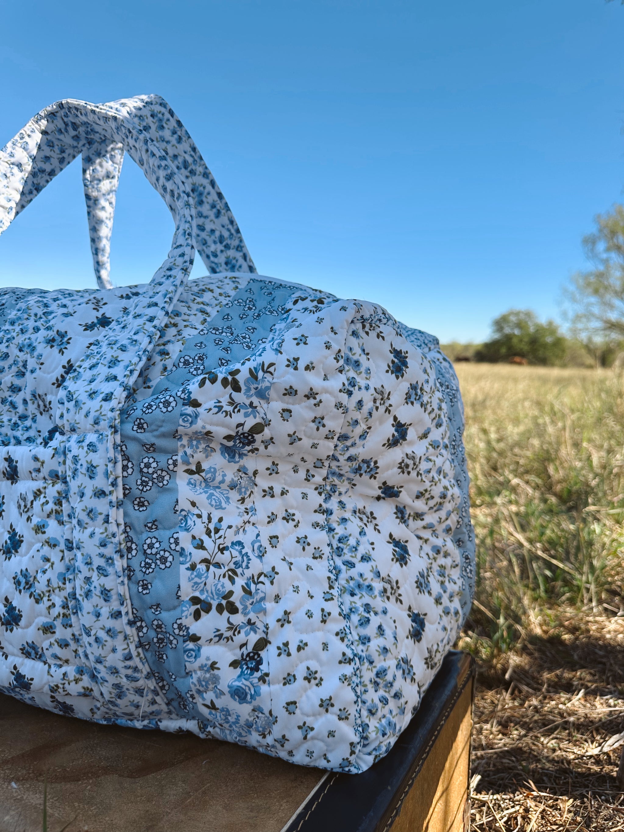 Paige Patchwork Stripe Blue Weekender Duffle Bag