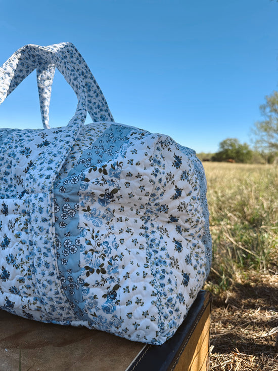 Paige Patchwork Stripe Blue Weekender Duffle Bag