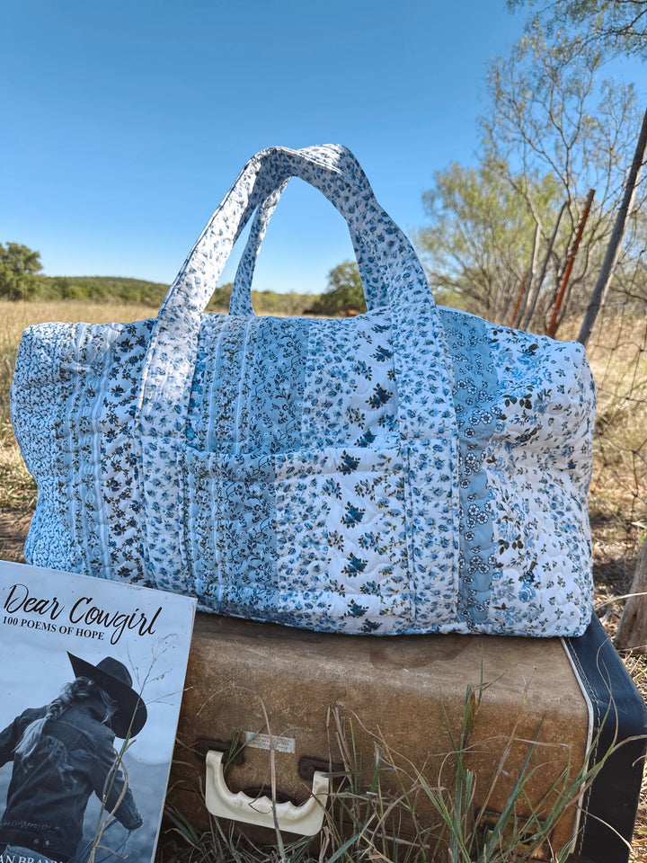 Paige Patchwork Stripe Blue Weekender Duffle Bag