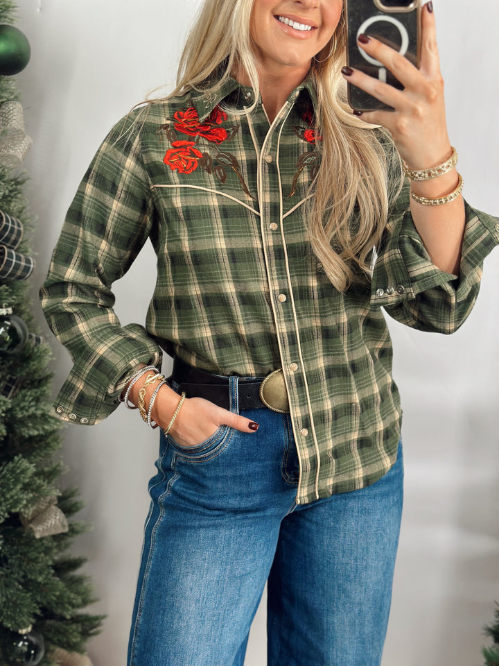 Plaid Petal Rodeo Button Up