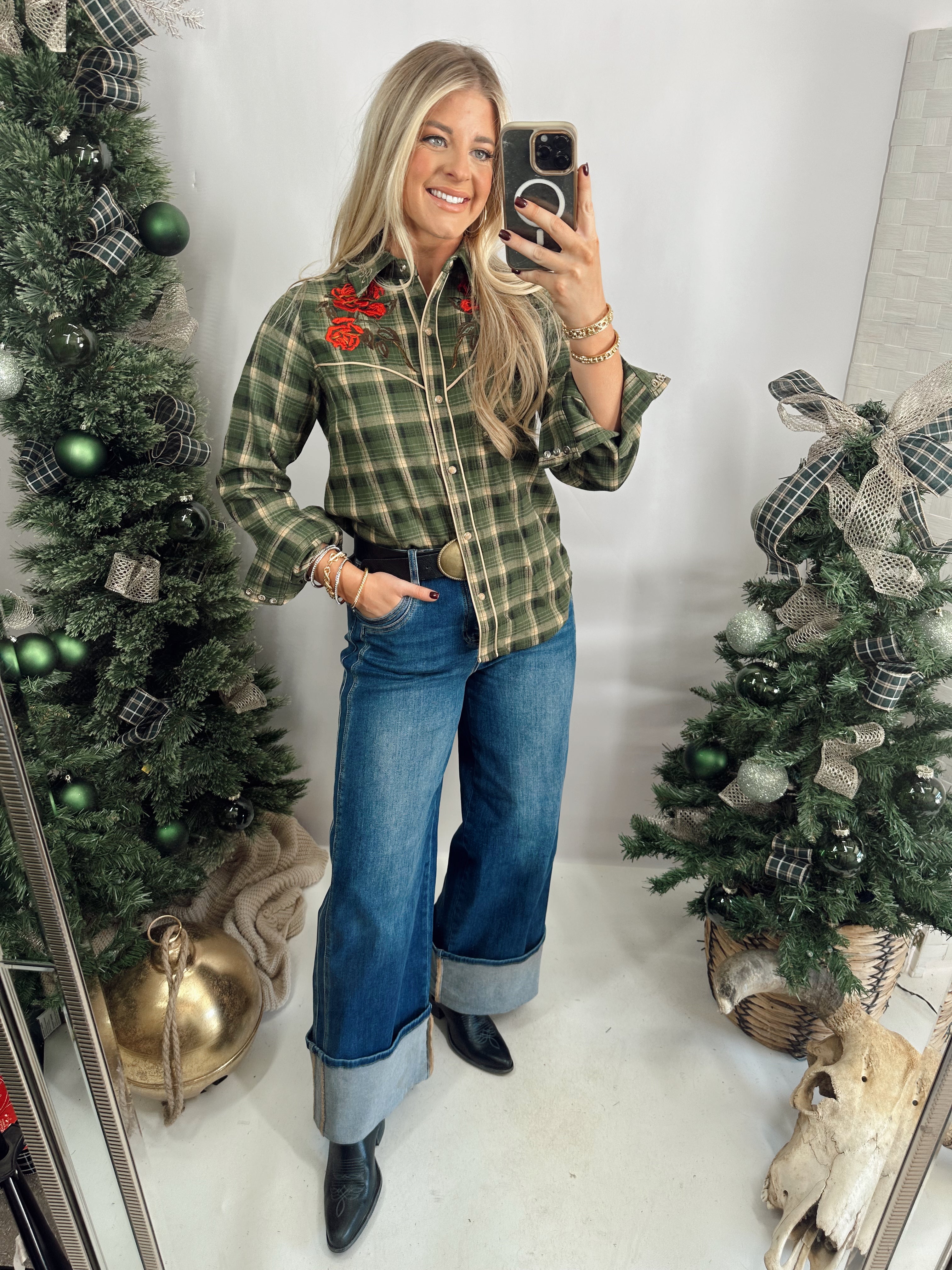 Plaid Petal Rodeo Button Up