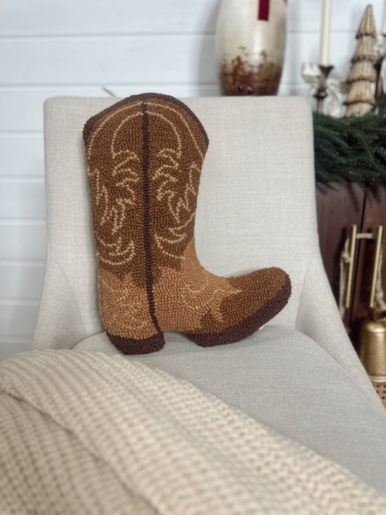 Brown Cowboy Boot Hook Pillow
