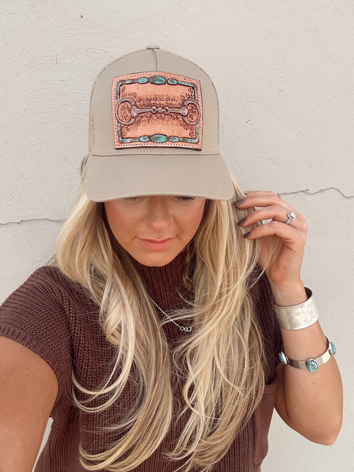 Snaffle Bit Tooled Leather Trucker Cap *Tan