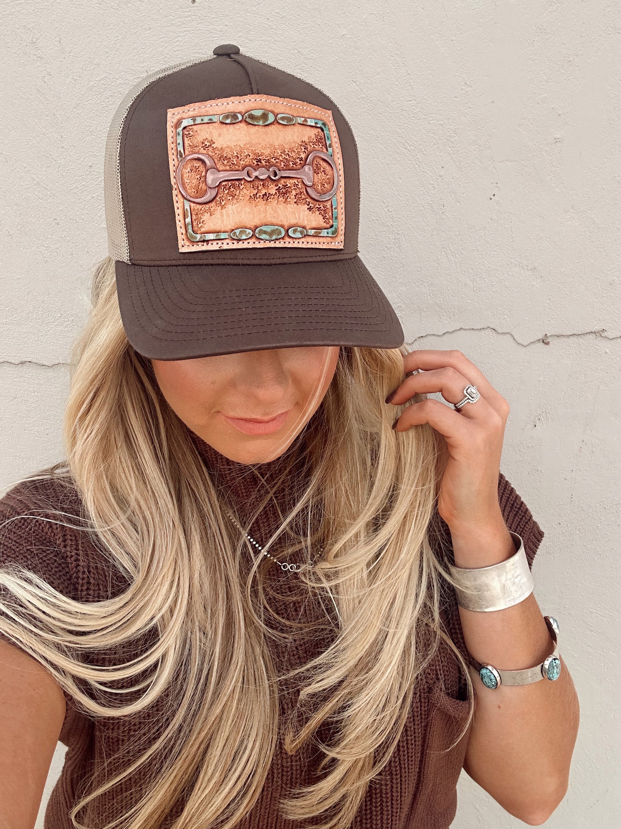 Snaffle Bit Tooled Leather Trucker Cap *Brown