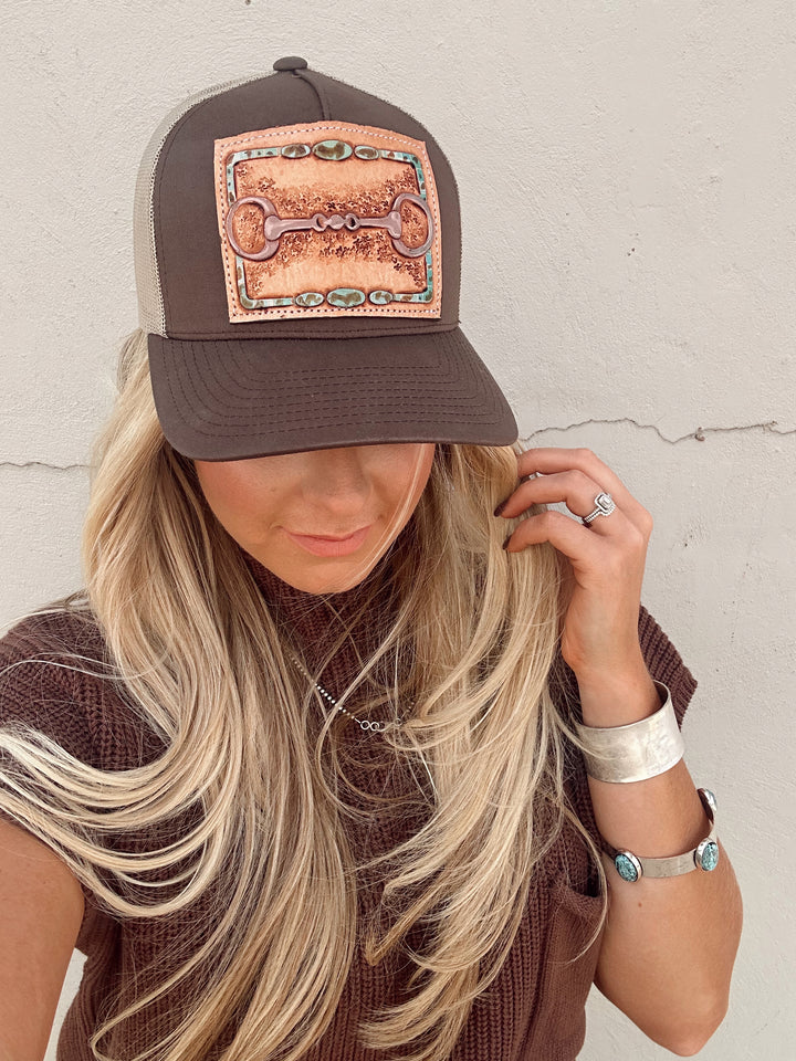 Snaffle Bit Tooled Leather Trucker Cap *Brown
